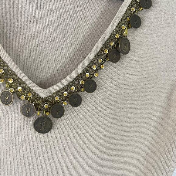 Belldini Women's Size Medium Coin Gypsy Tan Sleeveless Tank Top - Picture 5 of 9